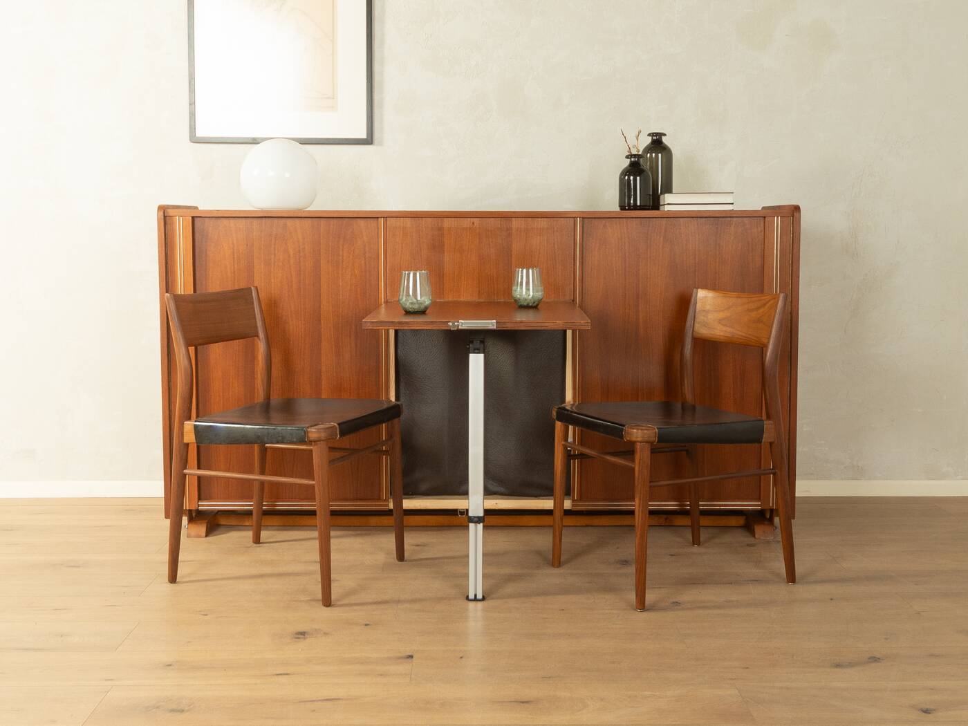 Functional folding bed from the 1960s, teak veneer