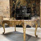 Middle table in gilded wood from the napoleon iii period red marble top