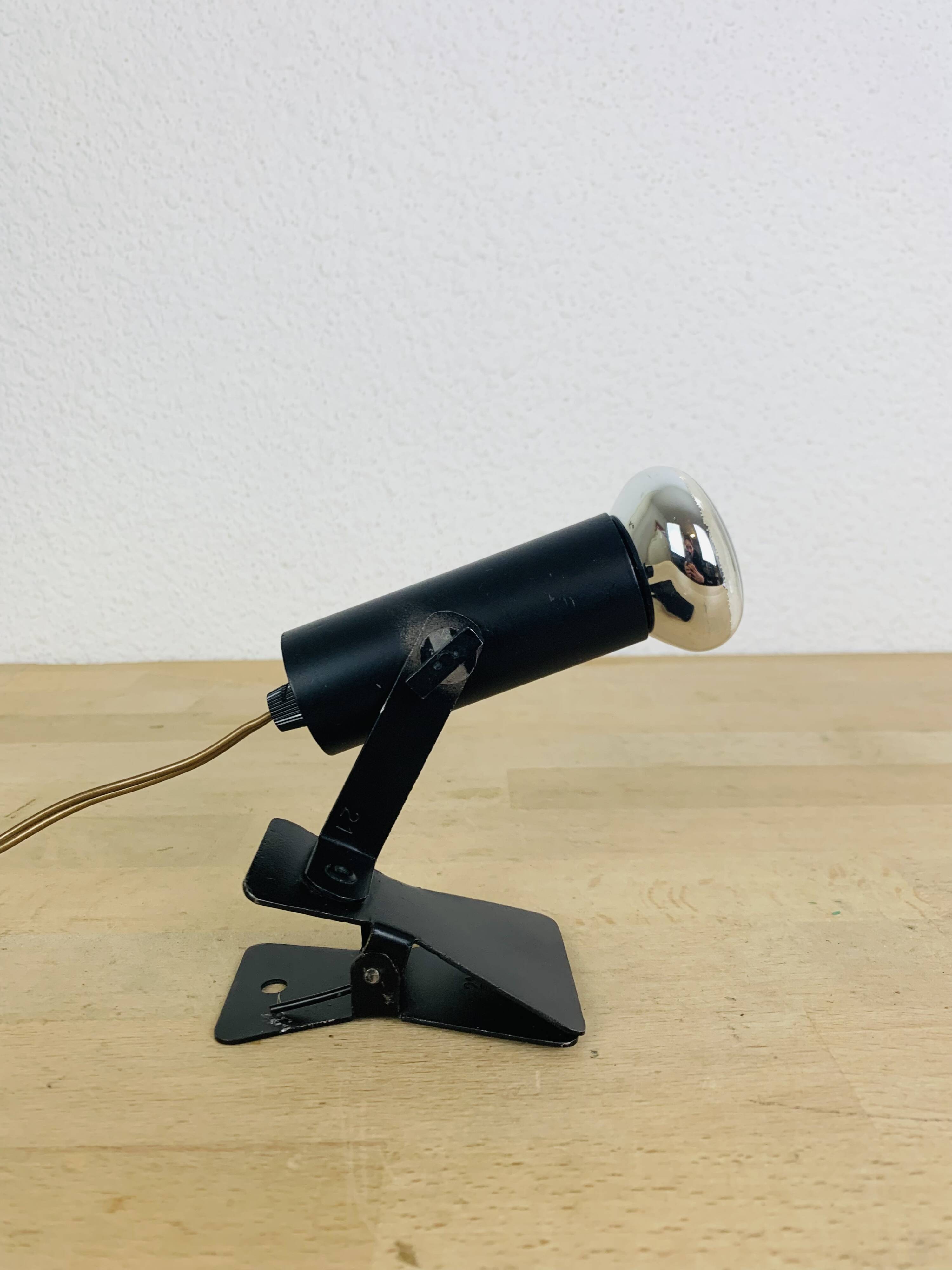 Vintage clamp spotlight, black metal, 70s