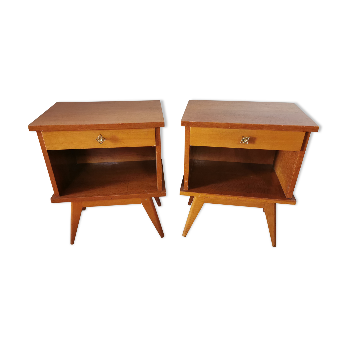 pair of bedsides of the 50s/60s, oak, compass feet