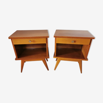 pair of bedsides of the 50s/60s, oak, compass feet