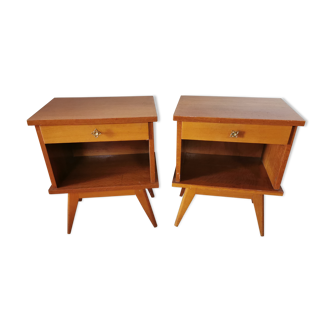 pair of bedsides of the 50s/60s, oak, compass feet