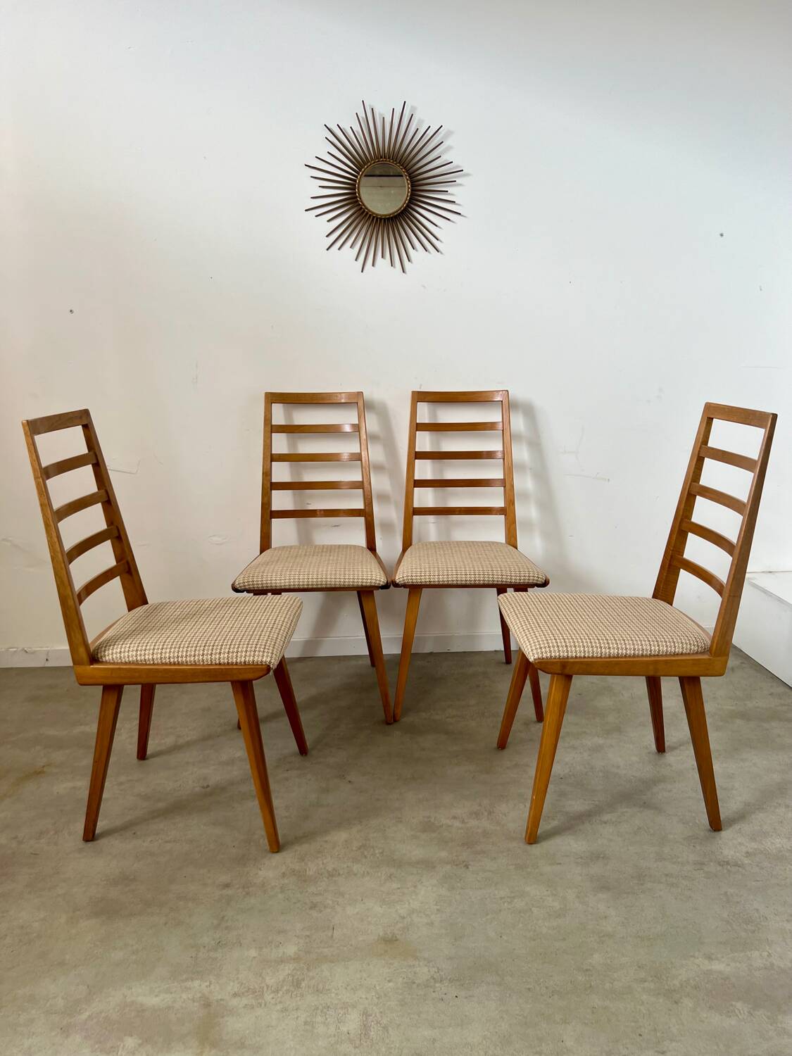 Set of 4 Scandinavian design beech chairs from the 70s vintage