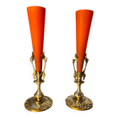 paire vase bronze et pate de verre art nouveau bouquetiere ,cornet soliflor