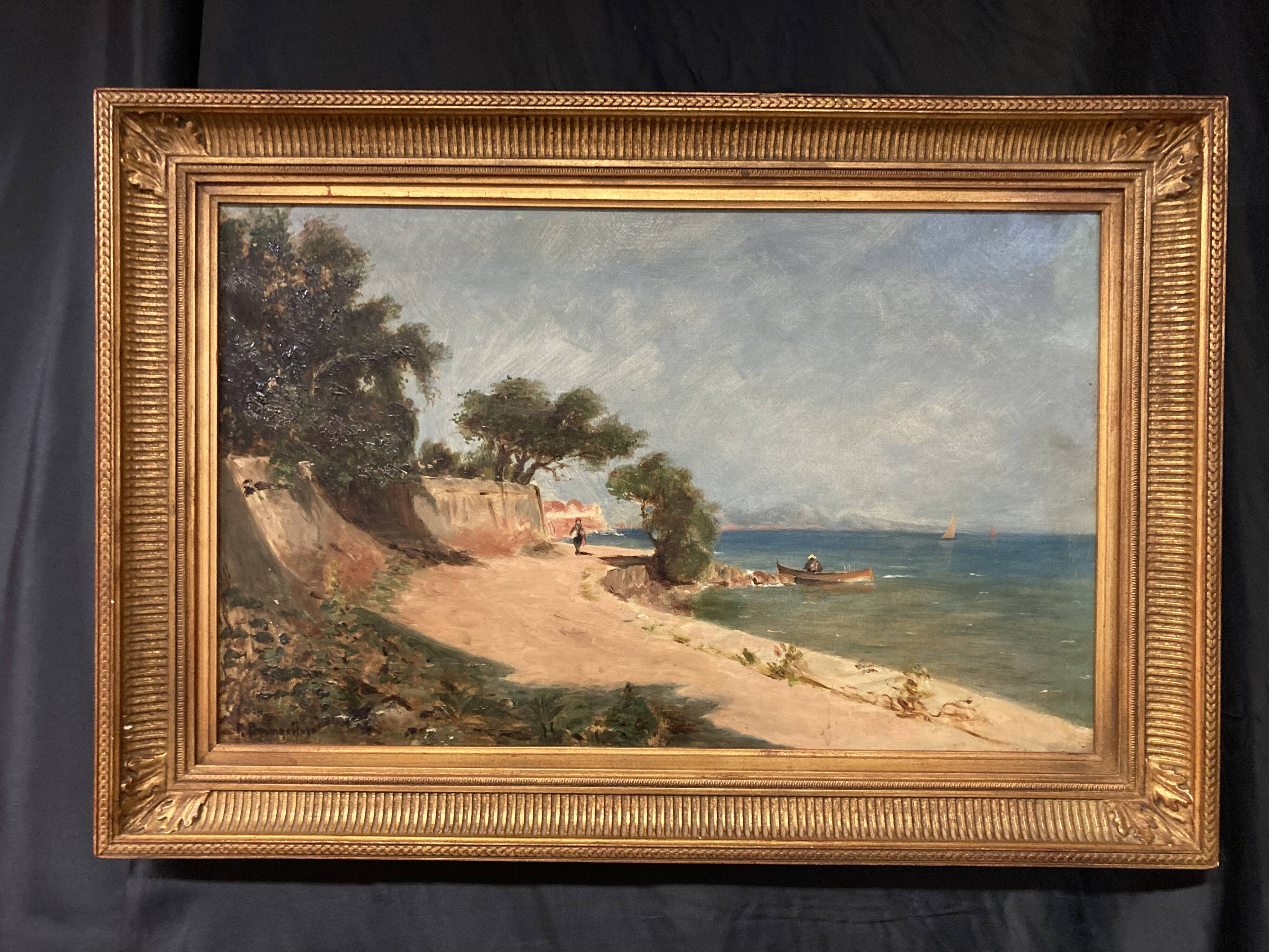 Peter baumgartner (1834-1911), seaside landscape, oil on canvas