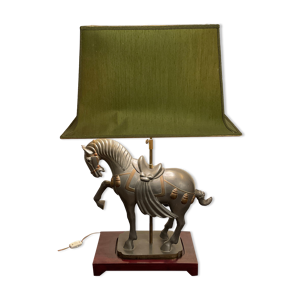 Lampe vintage cheval en étain