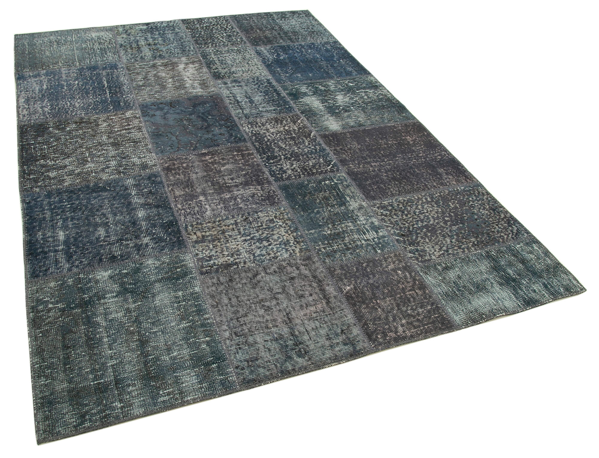 Hand-knotted oriental vintage 171 cm x 242 cm grey patchwork carpet