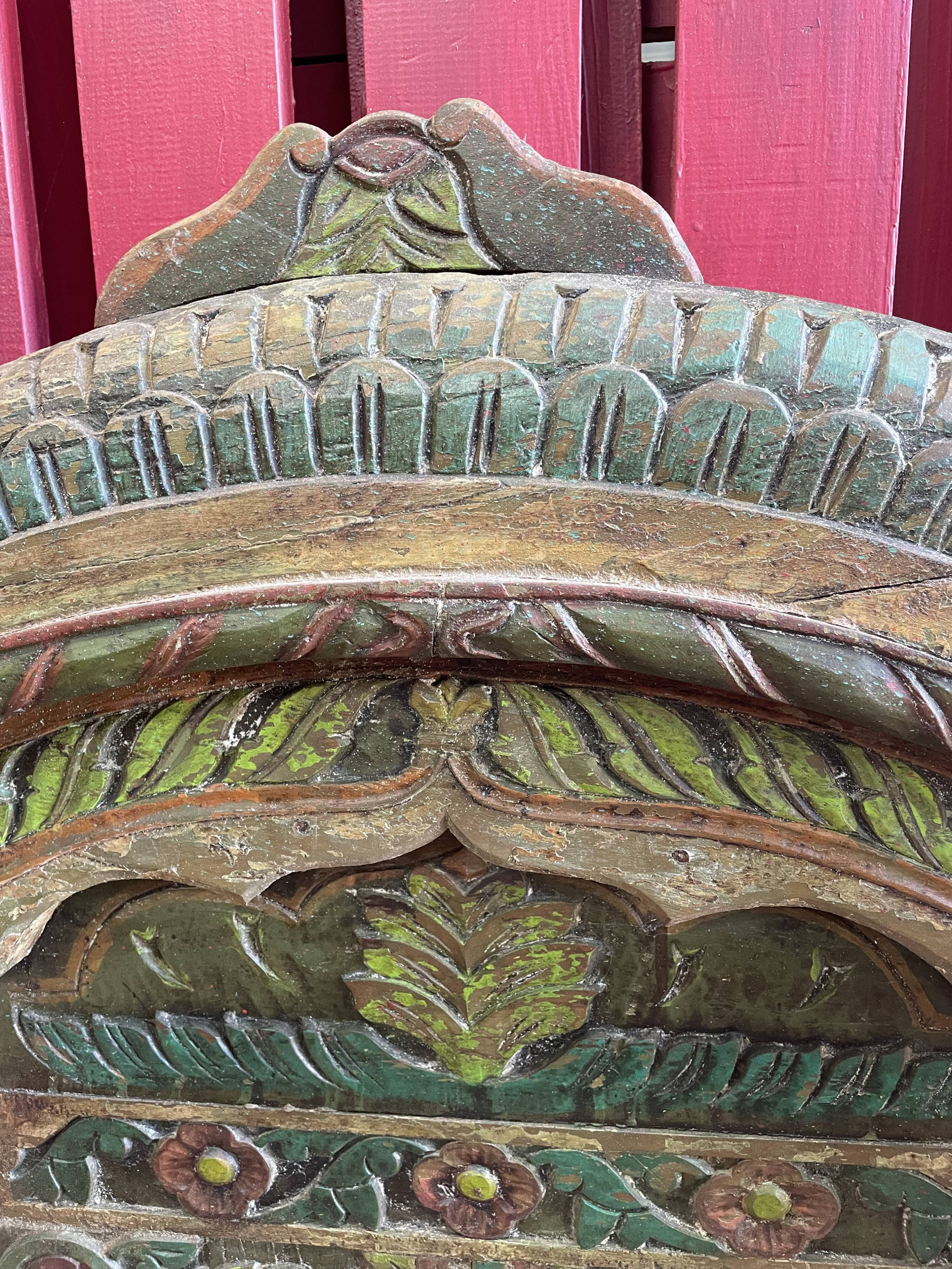 Polychrome teak mirror plant décor India Rajasthan late 1800 97x163cm