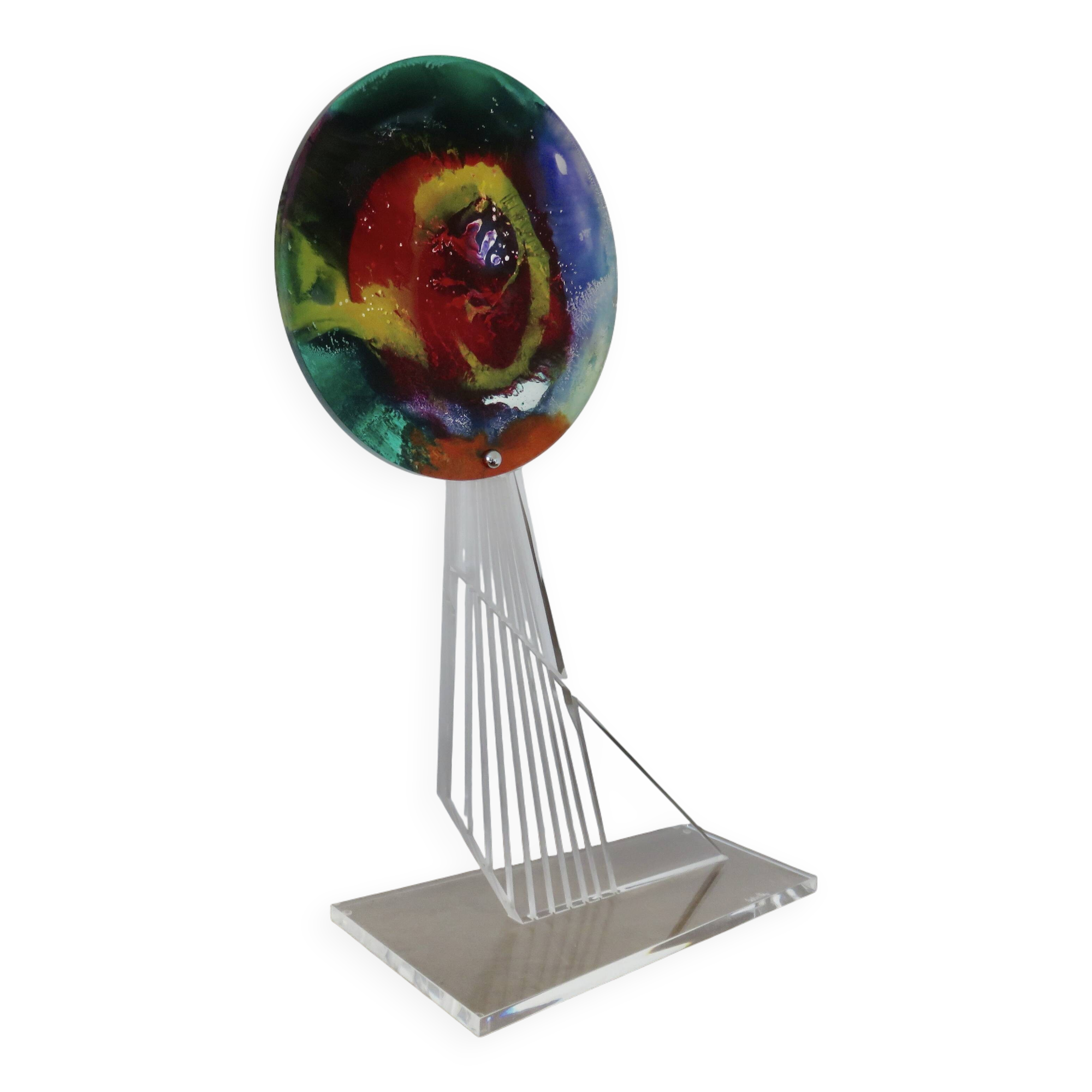 Contemporary sculpture, signed, in plexiglass and lucite, 1980s