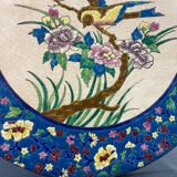 Large circular earthenware dish from Louvière with Longwy style bird decoration