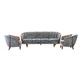 Scandinavian Living Room Set of Sofa & 2, armchairs in Velvet, Norway 1960's