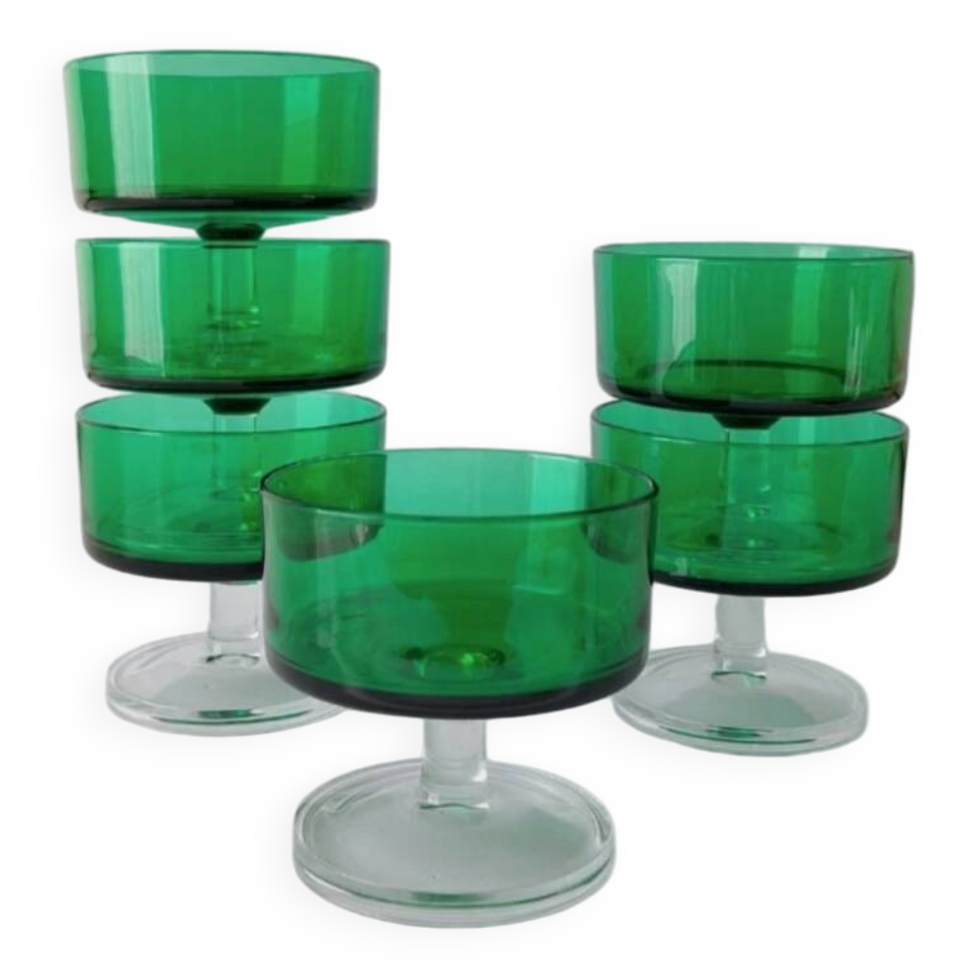6 Luminarc green stemmed coupe glasses