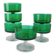 6 Luminarc green stemmed coupe glasses