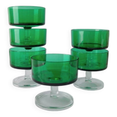 6 Luminarc green stemmed coupe glasses