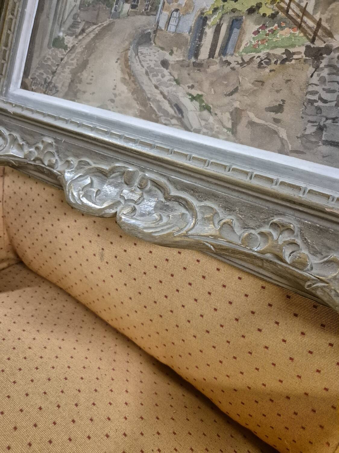 Watercolor landscape painting signed Robert Rutz original Montparnasse frame