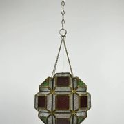 Multicolored Pressed Glass and Brass Pendant Lantern, Scandinavia, circa 1940s–1950s