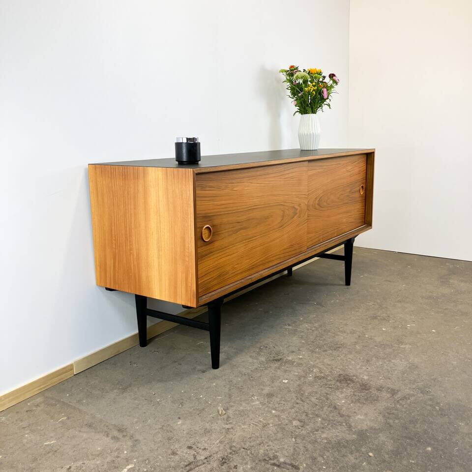 Buffet by Lothar Wegner, walnut with a black top, vintage from the 1960s.