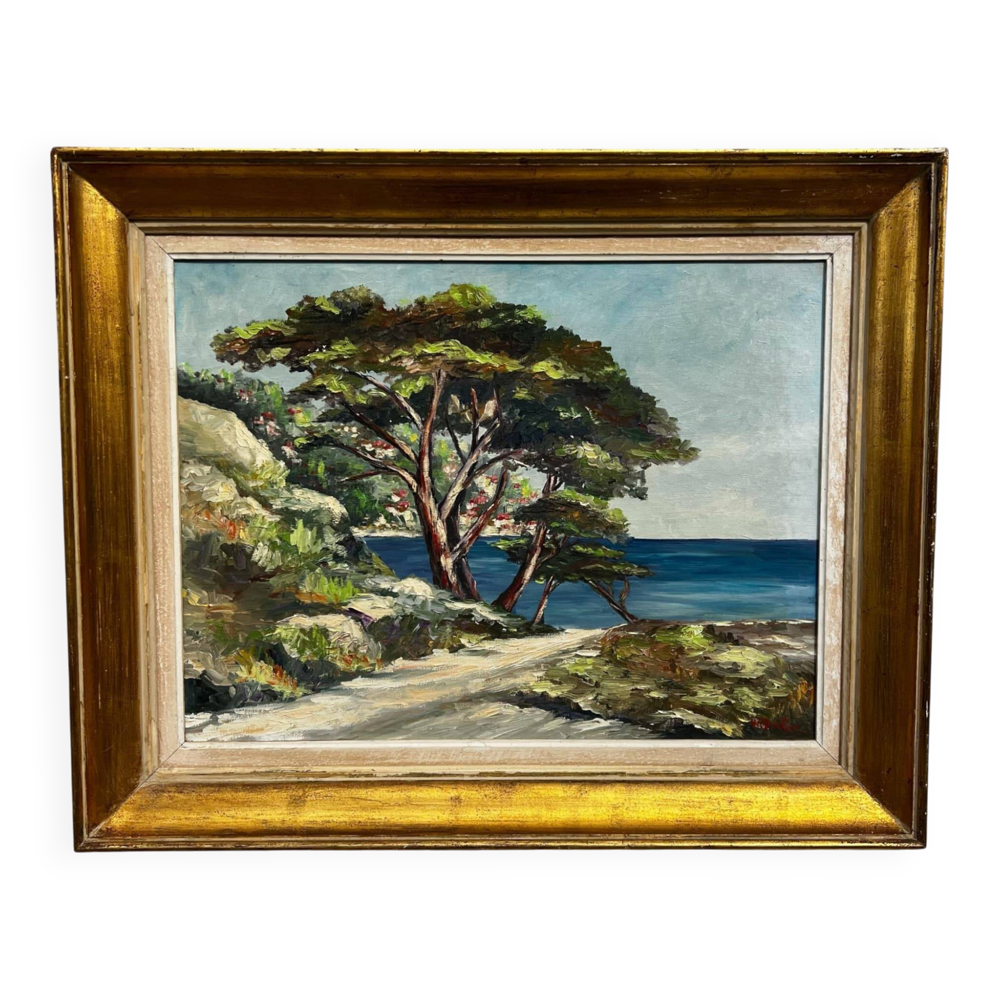 Mediterranean landscape painting by Henriette Le Béchec - vintage oil on canvas