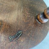 Signed turned wooden tripod stool