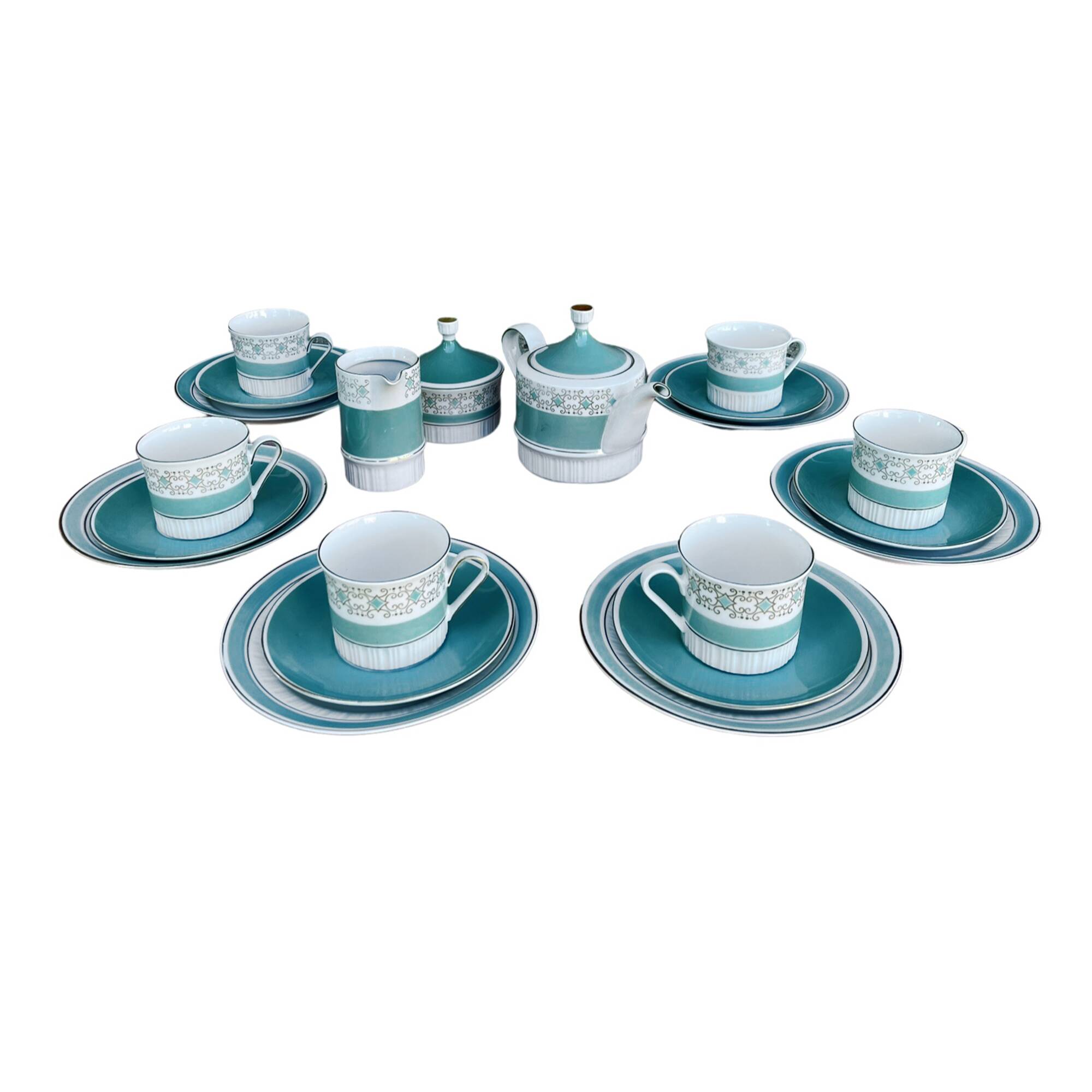 Turquoise porcelain service by Kahl, Germany, 1960s.
