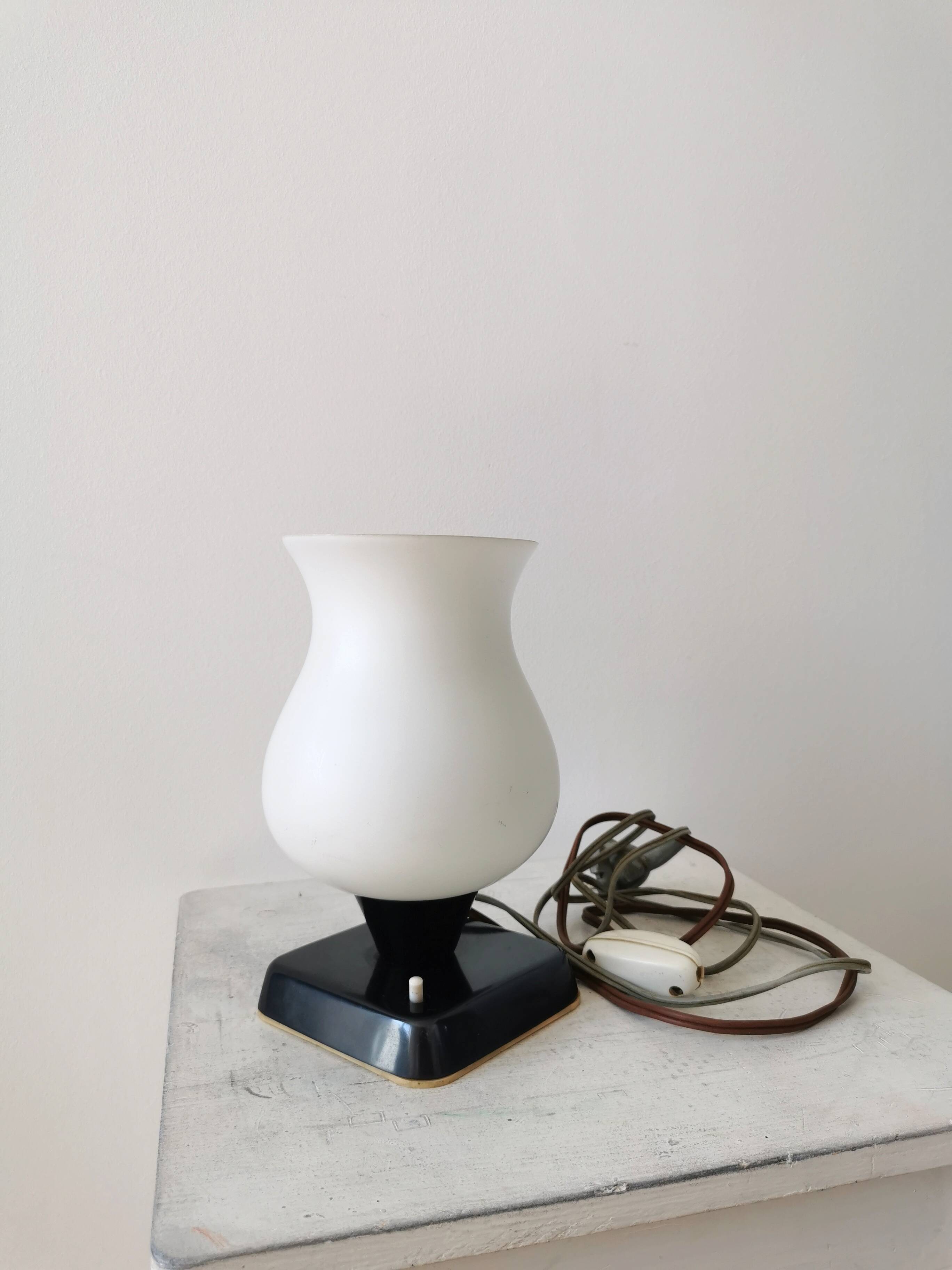 Mid Century Opaline Glass Table Lamp: Retro Bedside Lighting, 1960s Yugosla