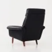 Fauteuil en cuir noir, design danois, années 1970, production : Danemark