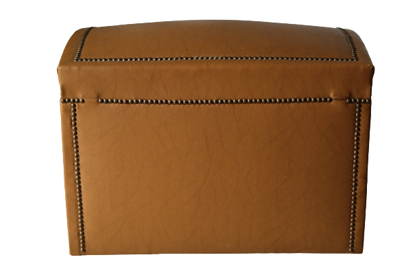 Antique curved trunk in wood and brown imitation leather