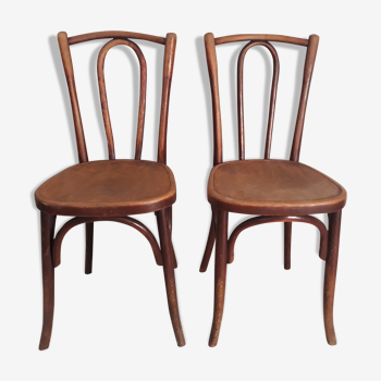 Pair of Fischel curved wood bistro chairs