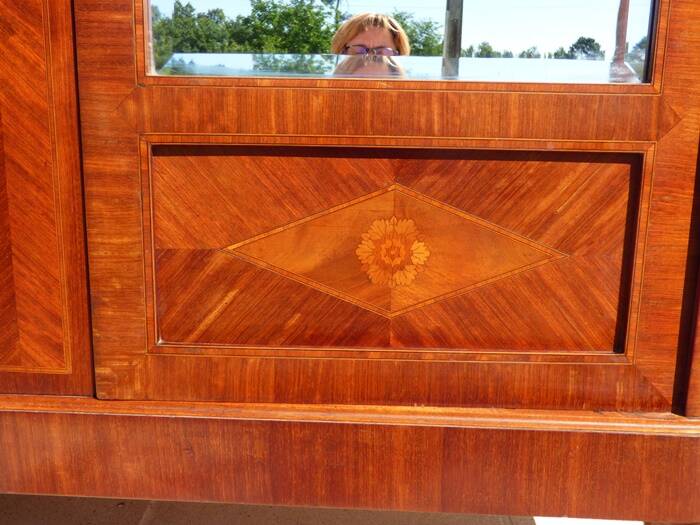 Old wardrobe with marquetry 2 mirror doors