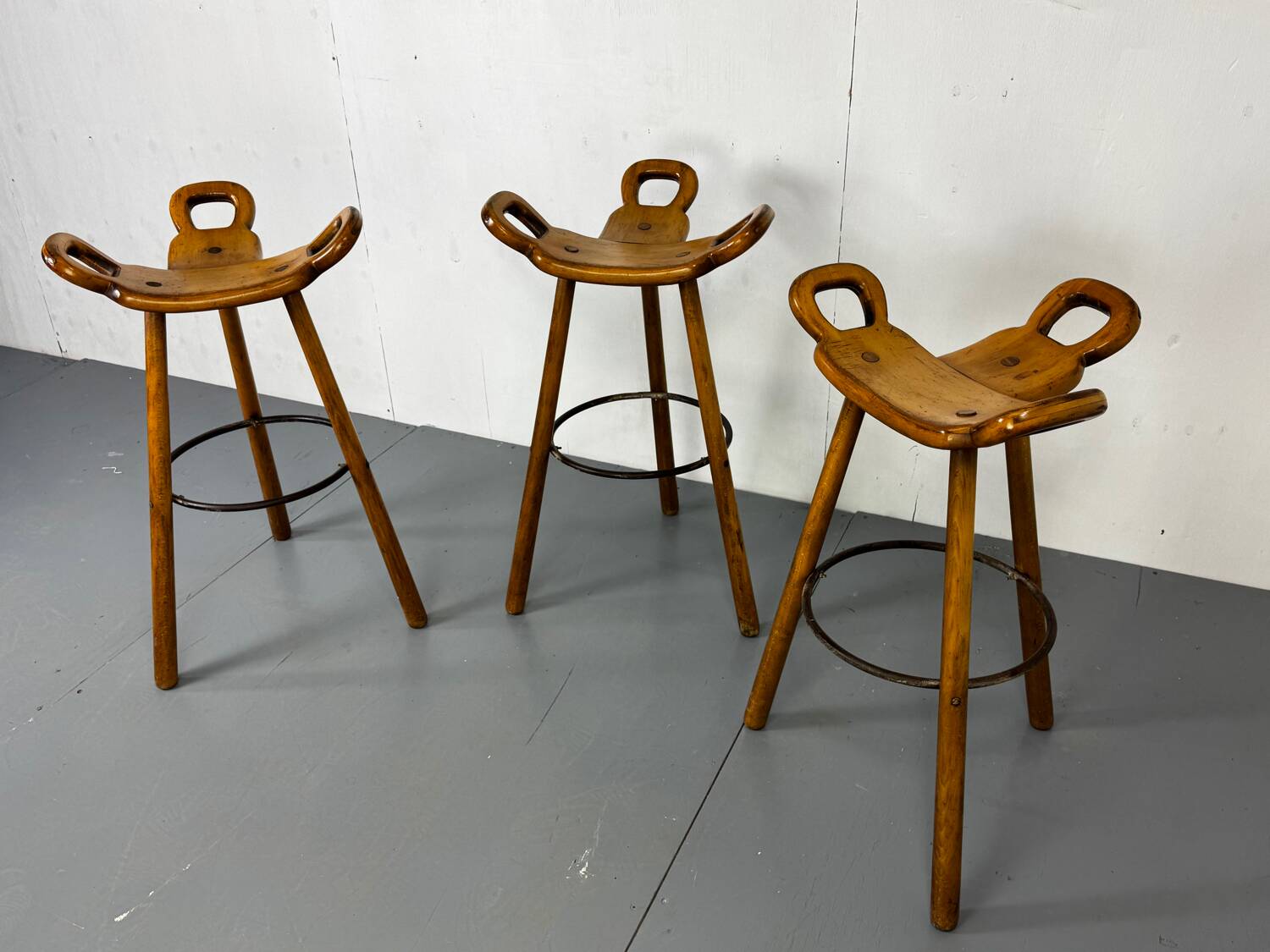 Set of 3 Brutalist Marbella Bar Stools by Sergio Rodrigues, 1960s