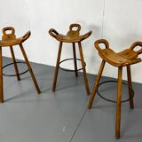 Set of 3 Brutalist Marbella Bar Stools by Sergio Rodrigues, 1960s
