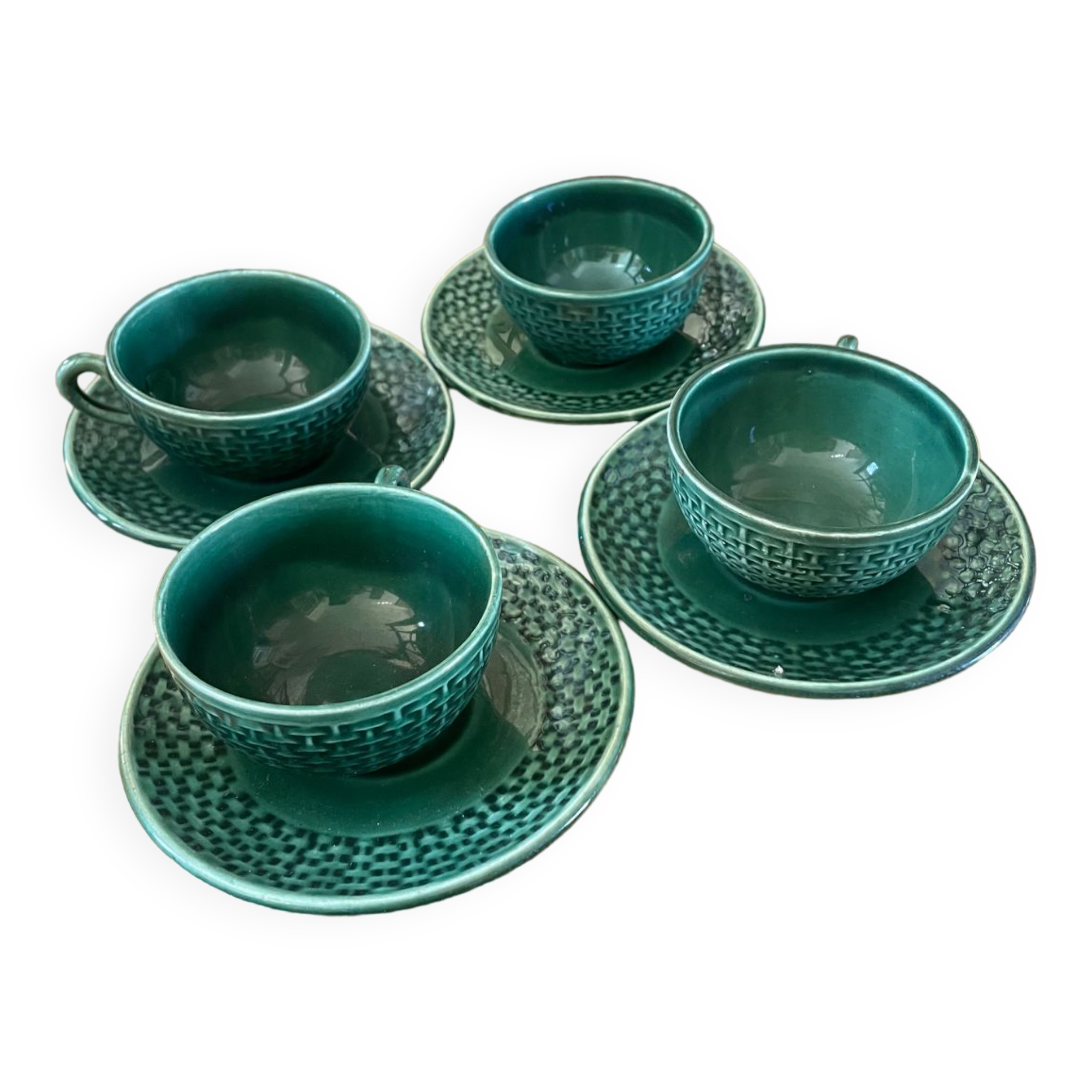 Lot 4 tasses et assiettes à café vertes céramique