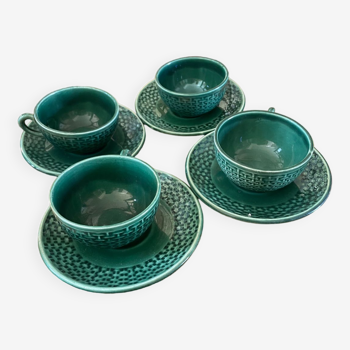 Lot 4 tasses et assiettes à café vertes céramique