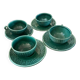 Set of 4 green ceramic coffee cups and plates