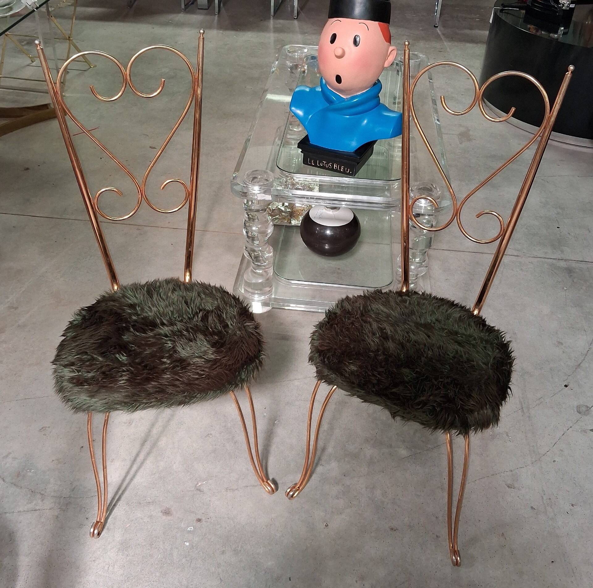 Pair of golden metal chairs, Maison Jansen style, 1970s.