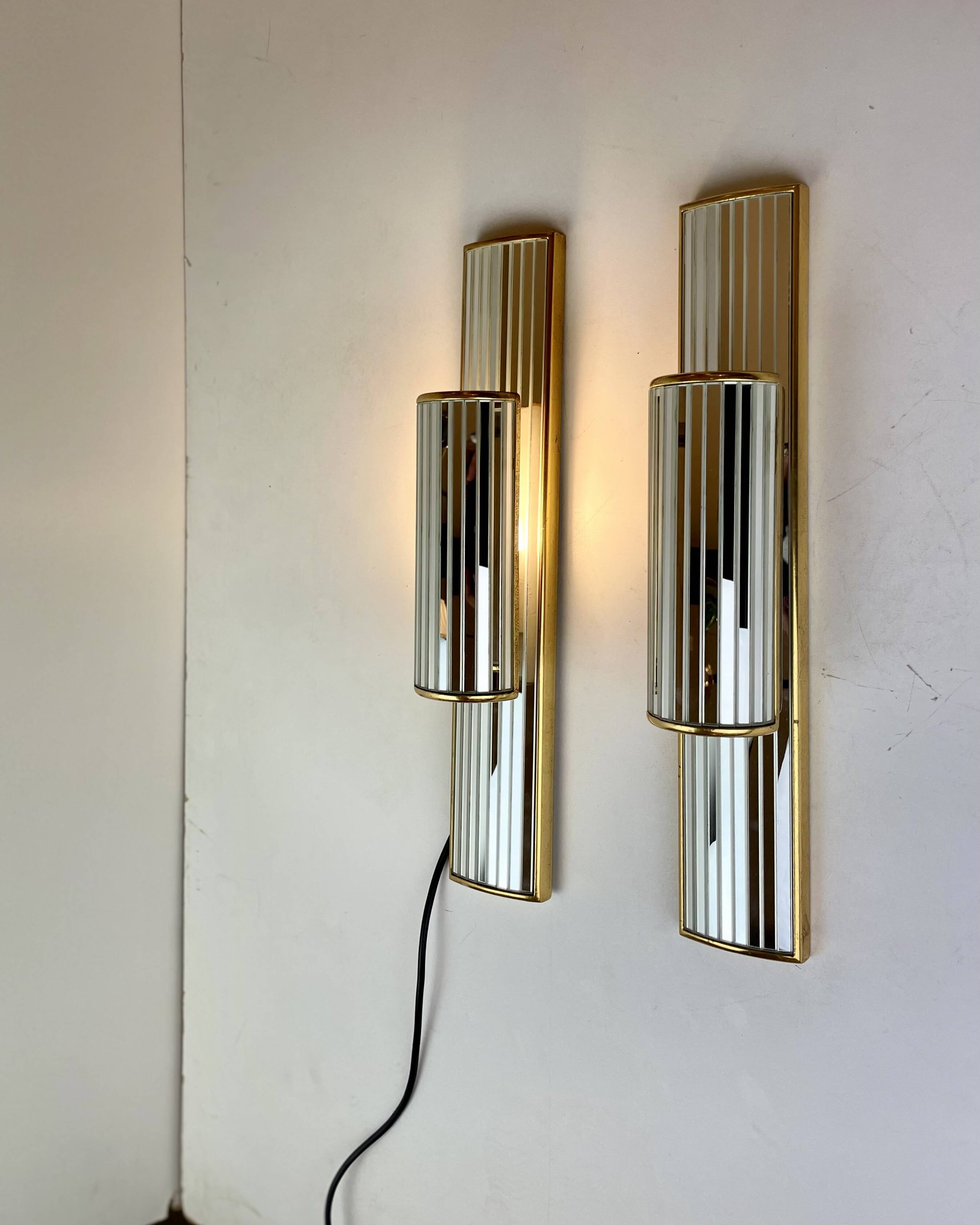 Pair of Mirrored Sconces by Deknudt, 1980s