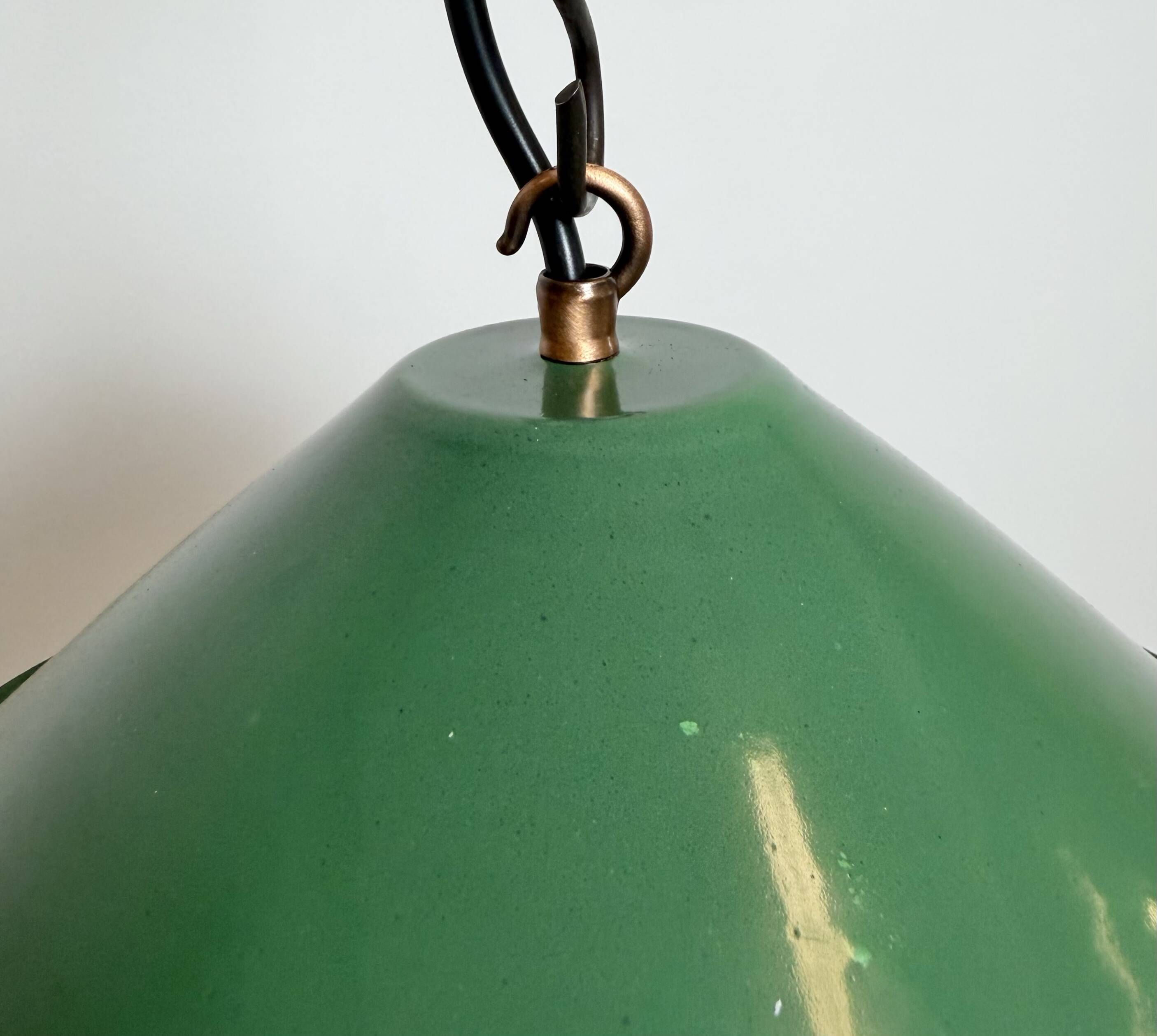 Industrial British Green Enamel Factory Pendant Lamp, 1950s