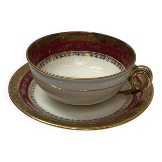 Tasse et sous tasse en porcelaine de Limoges, 1950