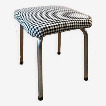Vintage chrome and houndstooth fabric stool