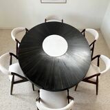 Large vintage macassar marble and ebony dining table