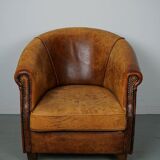 Fauteuil club vintage en cuir couleur cognac, pays-bas