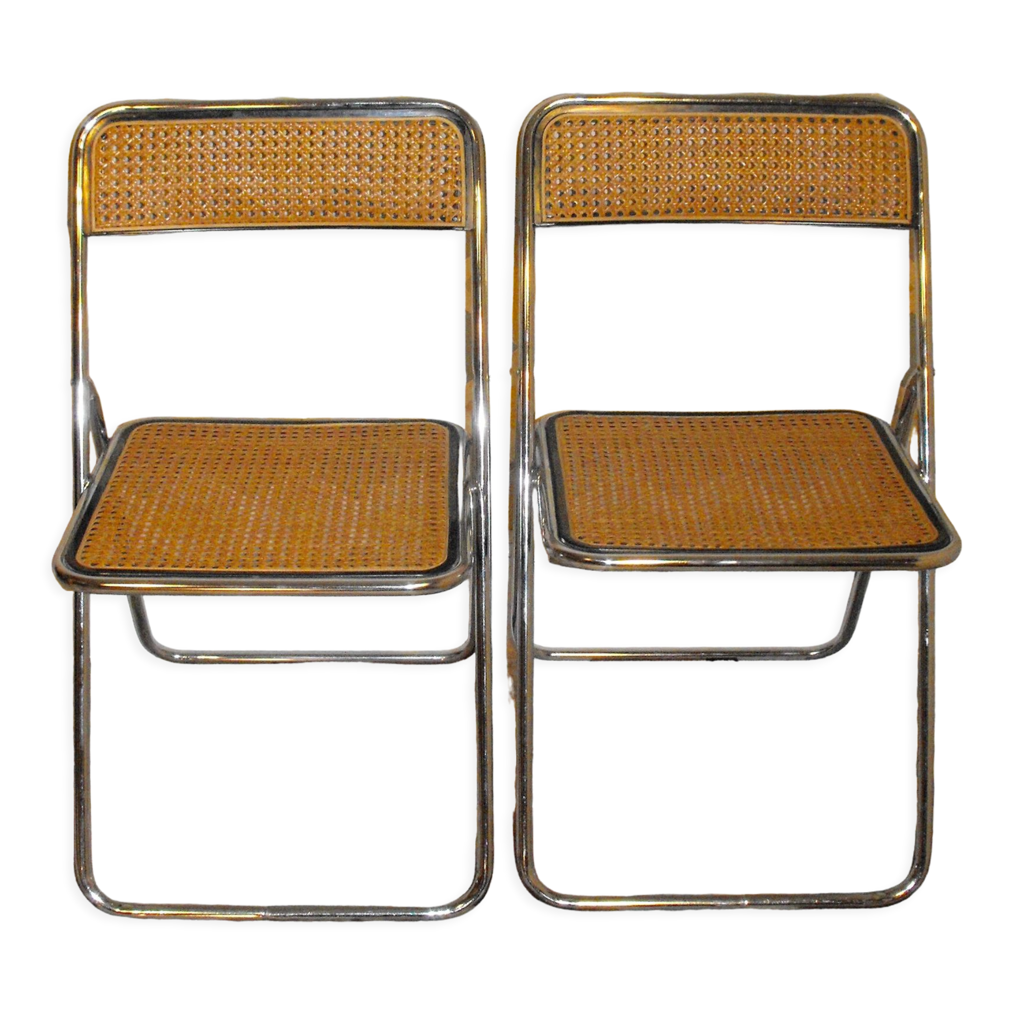 Pair of vintage folding chairs with caning 70