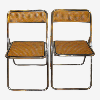 Paire de chaises pliantes vintage avec cannage années 70