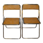 Pair of vintage folding chairs with caning 70