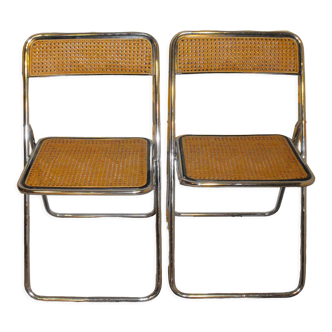 Pair of vintage folding chairs with caning 70