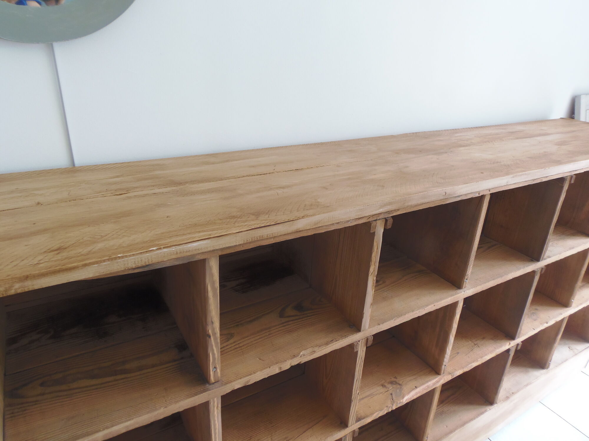 Vintage craft furniture on pitchpin wheels, 18 lockers.