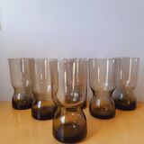 Service en verre fumé, verre et carafe 1970