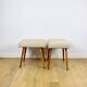 Tabouret en bouclé beige - pieds ronds en hêtre - 2 pièces disponibles