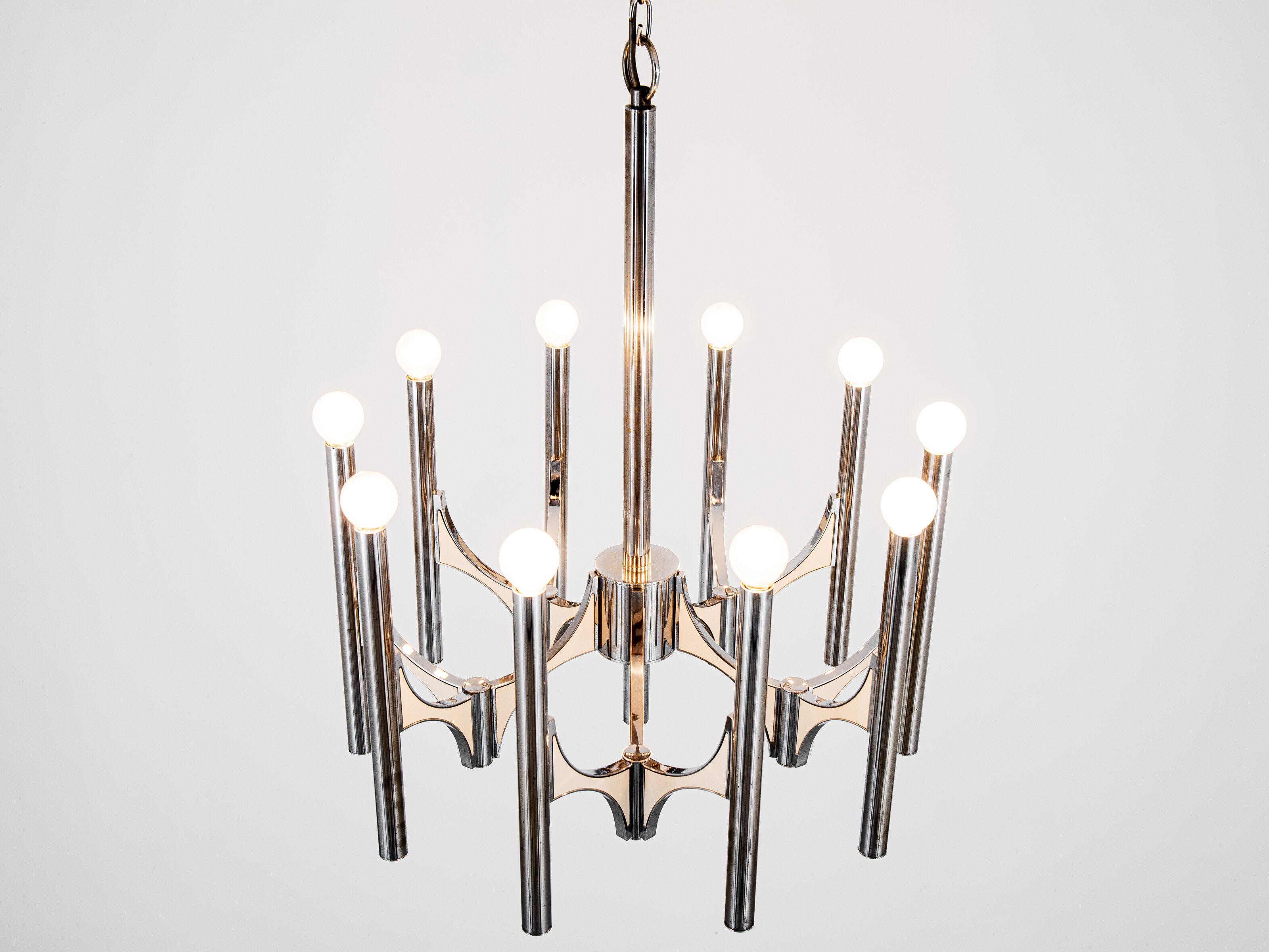 Orbit chandelier in metal and white from Sciolari 1970s