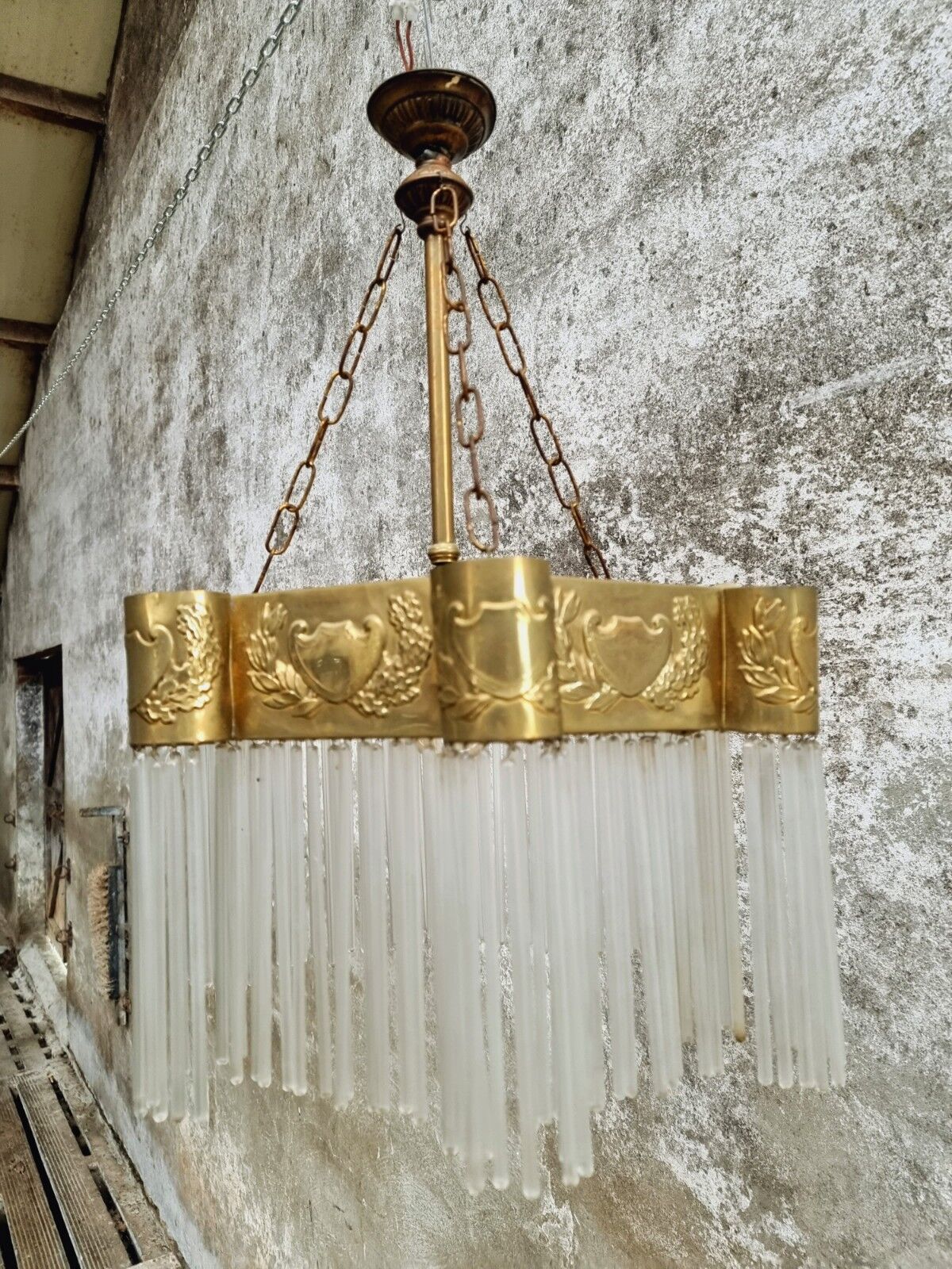 Hanging lamp Art Deco copper with glass beads